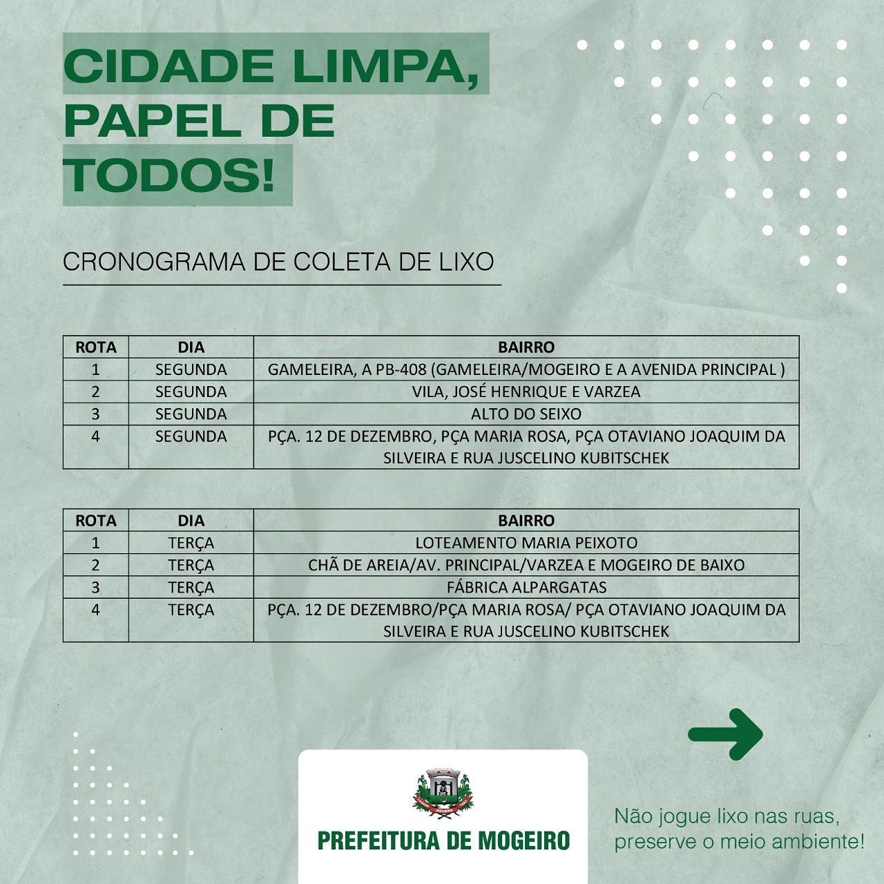 Prefeitura apresenta cronograma de coleta de lixo