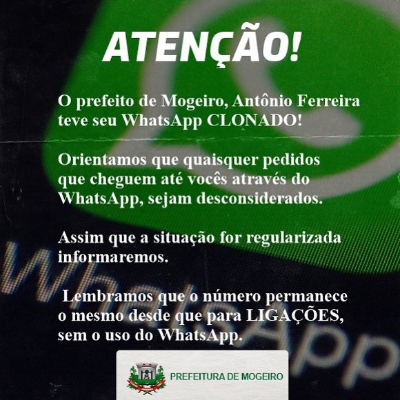 Prefeito de Mogeiro, Antônio Ferreira tem seu WhatsApp clonado